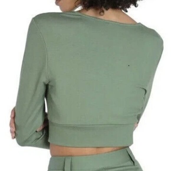 NWT Bar III Women's Nicole Williams Long-Sleeve Crop Top, Comfrey Green - Picture 2 of 4